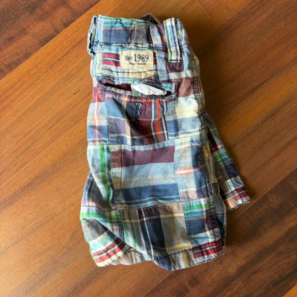 Childrens Place Boys Patchwork‎ Plaid Madras Shorts Blue Red 18-24 Months